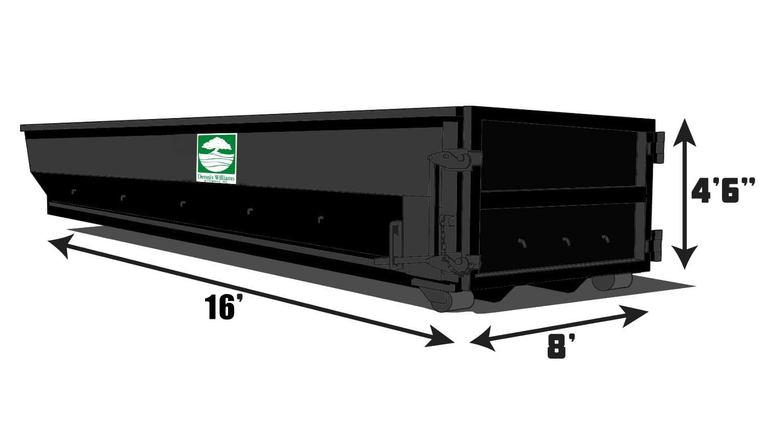 DW 20-yard container diagram with published dimensions